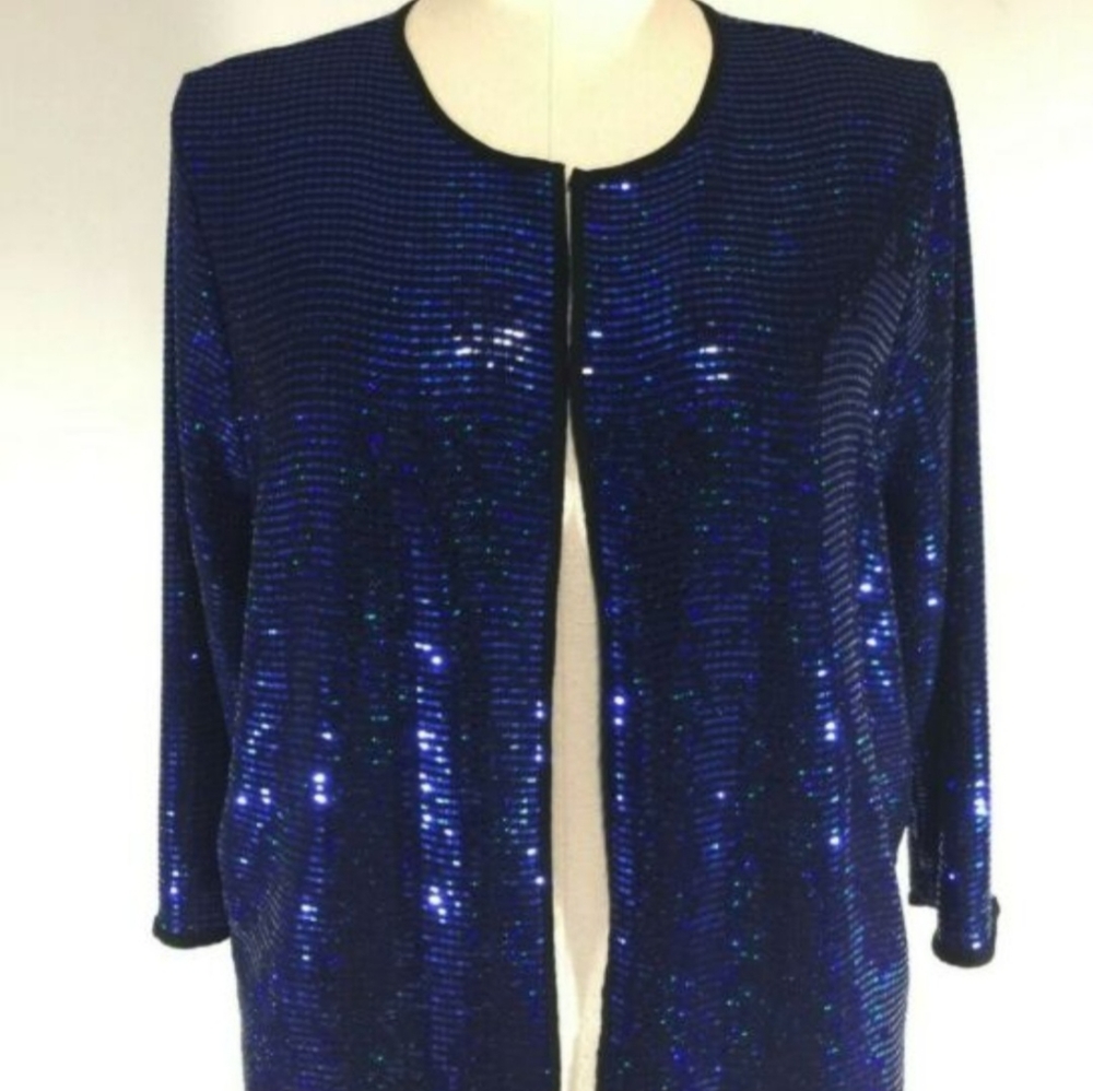 LuLaRoe Blue Sequined Stella Bolero Open Jacket Large NWT